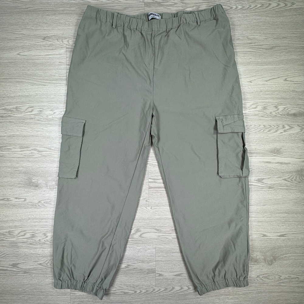 Rebdolls Women Jogger Cargo Pants Sage Green 2X Plus Size High Waist Elastic Hem